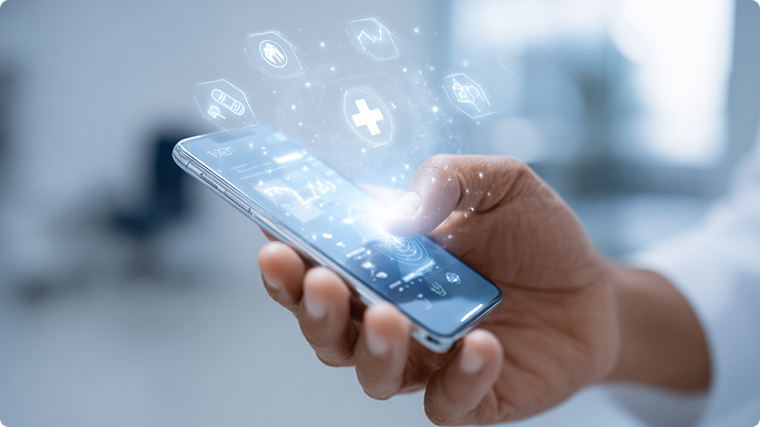 スマホ上でAIを活用した生活習慣改善の新サービスを利用している図